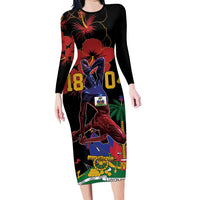 Haiti Negre Marron Long Sleeve Bodycon Dress Libete Egalite Fratenite