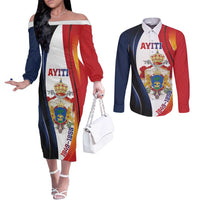 Personalized Second Empire of Haiti 1849-1859 Couples Matching Off The Shoulder Long Sleeve Dress and Long Sleeve Button Shirt Dieu Ma Patrie Et Mon Epee