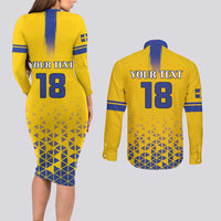 Custom Sweden Football Couples Matching Long Sleeve Bodycon Dress and Long Sleeve Button Shirt Sveriges herrlandslag i fotboll
