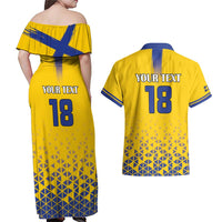 Custom Sweden Football Couples Matching Off Shoulder Maxi Dress and Hawaiian Shirt Sveriges herrlandslag i fotboll
