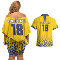 Custom Sweden Football Couples Matching Off Shoulder Short Dress and Hawaiian Shirt Sveriges herrlandslag i fotboll