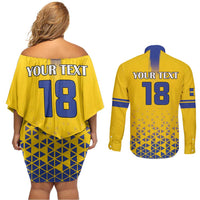 Custom Sweden Football Couples Matching Off Shoulder Short Dress and Long Sleeve Button Shirt Sveriges herrlandslag i fotboll