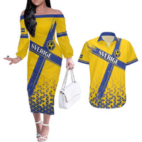 Custom Sweden Football Couples Matching Off The Shoulder Long Sleeve Dress and Hawaiian Shirt Sveriges herrlandslag i fotboll