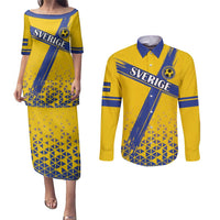 Custom Sweden Football Couples Matching Puletasi and Long Sleeve Button Shirt Sveriges herrlandslag i fotboll