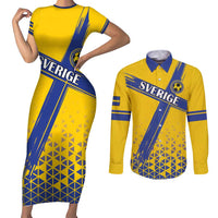 Custom Sweden Football Couples Matching Short Sleeve Bodycon Dress and Long Sleeve Button Shirt Sveriges herrlandslag i fotboll