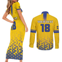 Custom Sweden Football Couples Matching Short Sleeve Bodycon Dress and Long Sleeve Button Shirt Sveriges herrlandslag i fotboll