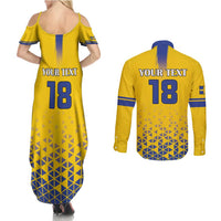 Custom Sweden Football Couples Matching Summer Maxi Dress and Long Sleeve Button Shirt Sveriges herrlandslag i fotboll