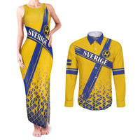Custom Sweden Football Couples Matching Tank Maxi Dress and Long Sleeve Button Shirt Sveriges herrlandslag i fotboll