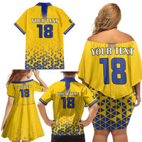 Custom Sweden Football Family Matching Off Shoulder Short Dress and Hawaiian Shirt Sveriges herrlandslag i fotboll