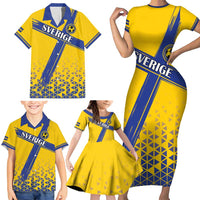 Custom Sweden Football Family Matching Short Sleeve Bodycon Dress and Hawaiian Shirt Sveriges herrlandslag i fotboll