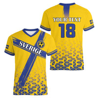 Custom Sweden Football Women V-Neck T-Shirt Sveriges herrlandslag i fotboll