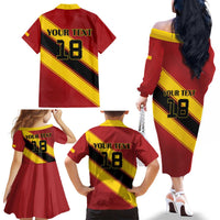 Custom Spain Football Family Matching Off The Shoulder Long Sleeve Dress and Hawaiian Shirt Come On La Roja Sporty Style