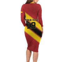 Custom Spain Football Long Sleeve Bodycon Dress Come On La Roja Sporty Style