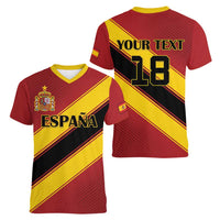 Custom Spain Football Women V-Neck T-Shirt Come On La Roja Sporty Style