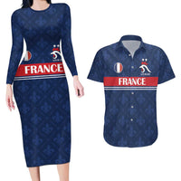 Custom France Football Couples Matching Long Sleeve Bodycon Dress and Hawaiian Shirt Les Bleus French Heraldry Pattern
