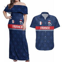 Custom France Football Couples Matching Off Shoulder Maxi Dress and Hawaiian Shirt Les Bleus French Heraldry Pattern