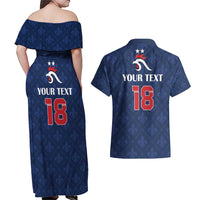 Custom France Football Couples Matching Off Shoulder Maxi Dress and Hawaiian Shirt Les Bleus French Heraldry Pattern