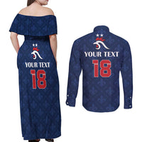 Custom France Football Couples Matching Off Shoulder Maxi Dress and Long Sleeve Button Shirt Les Bleus French Heraldry Pattern