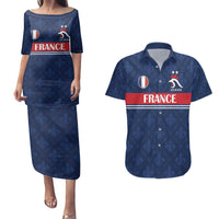 Custom France Football Couples Matching Puletasi and Hawaiian Shirt Les Bleus French Heraldry Pattern