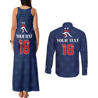 Custom France Football Couples Matching Tank Maxi Dress and Long Sleeve Button Shirt Les Bleus French Heraldry Pattern