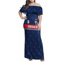 Custom France Football Family Matching Off Shoulder Maxi Dress and Hawaiian Shirt Les Bleus French Heraldry Pattern