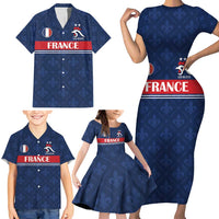 Custom France Football Family Matching Short Sleeve Bodycon Dress and Hawaiian Shirt Les Bleus French Heraldry Pattern