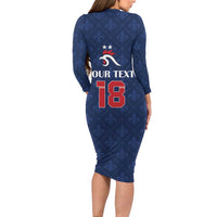 Custom France Football Long Sleeve Bodycon Dress Les Bleus French Heraldry Pattern