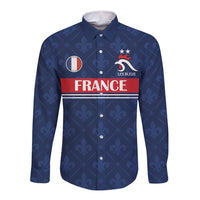 Custom France Football Long Sleeve Button Shirt Les Bleus French Heraldry Pattern