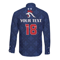 Custom France Football Long Sleeve Button Shirt Les Bleus French Heraldry Pattern