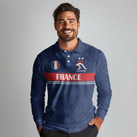 Custom France Football Long Sleeve Polo Shirt Les Bleus French Heraldry Pattern
