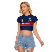 Custom France Football Raglan Cropped T Shirt Les Bleus French Heraldry Pattern