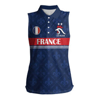Custom France Football Women Sleeveless Polo Shirt Les Bleus French Heraldry Pattern