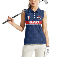 Custom France Football Women Sleeveless Polo Shirt Les Bleus French Heraldry Pattern
