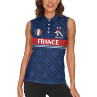 Custom France Football Women Sleeveless Polo Shirt Les Bleus French Heraldry Pattern