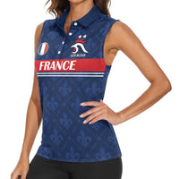 Custom France Football Women Sleeveless Polo Shirt Les Bleus French Heraldry Pattern