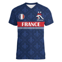 Custom France Football Women V-Neck T-Shirt Les Bleus French Heraldry Pattern