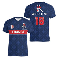 Custom France Football Women V-Neck T-Shirt Les Bleus French Heraldry Pattern