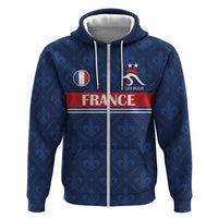 Custom France Football Zip Hoodie Les Bleus French Heraldry Pattern