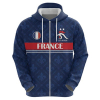 Custom France Football Zip Hoodie Les Bleus French Heraldry Pattern