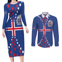 Custom Iceland Football Couples Matching Long Sleeve Bodycon Dress and Long Sleeve Button Shirt Go Champion