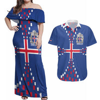 Custom Iceland Football Couples Matching Off Shoulder Maxi Dress and Hawaiian Shirt Go Champion