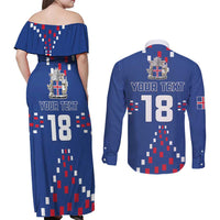 Custom Iceland Football Couples Matching Off Shoulder Maxi Dress and Long Sleeve Button Shirt Go Champion