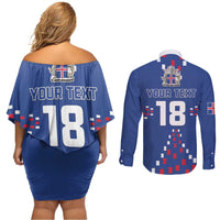 Custom Iceland Football Couples Matching Off Shoulder Short Dress and Long Sleeve Button Shirt Go Champion
