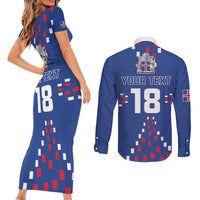 Custom Iceland Football Couples Matching Short Sleeve Bodycon Dress and Long Sleeve Button Shirt Go Champion