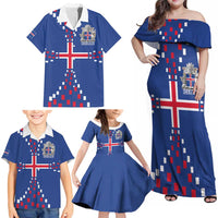 Custom Iceland Football Family Matching Off Shoulder Maxi Dress and Hawaiian Shirt Go Champion