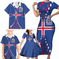 Custom Iceland Football Family Matching Short Sleeve Bodycon Dress and Hawaiian Shirt Go Champion