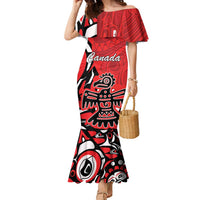 Personalized Canada Haida Eagle Family Matching Mermaid Dress and Hawaiian Shirt Red Style - Wonder Print Shop