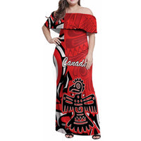 Personalized Canada Haida Eagle Family Matching Off Shoulder Maxi Dress and Hawaiian Shirt Red Style - Wonder Print Shop