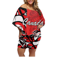 Personalized Canada Haida Eagle Family Matching Off Shoulder Short Dress and Hawaiian Shirt Red Style - Wonder Print Shop