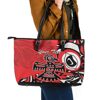 Personalized Canada Haida Eagle Leather Tote Bag Red Style - Wonder Print Shop